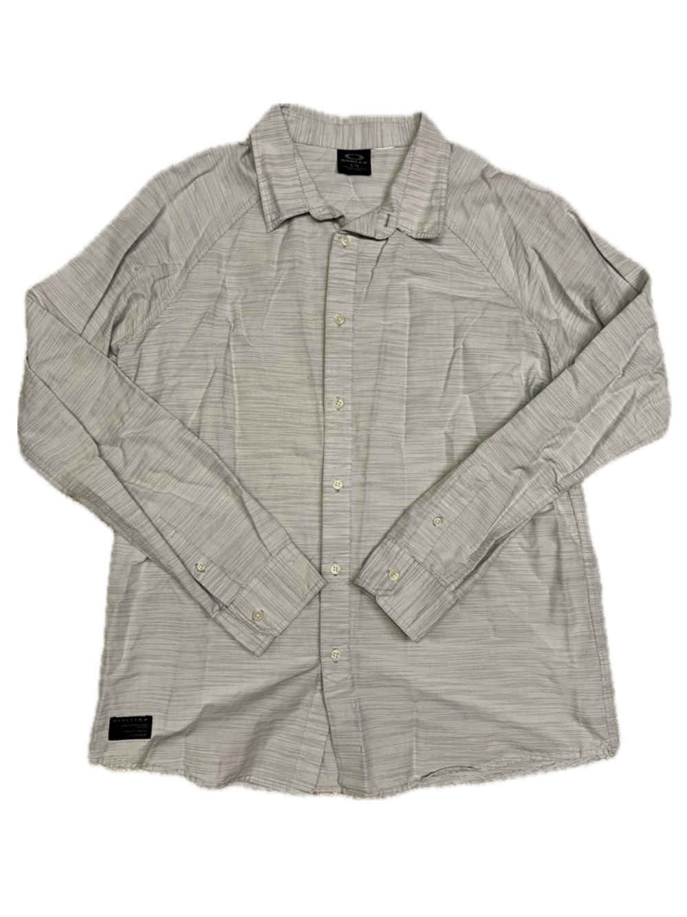Oakley 100% Cotton Gray Striped Collar Shirt, size large